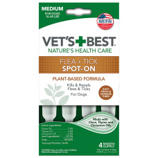 Капли от блох и клещей VET`S BEST Flea&Tick Drops Medium 4 тубы для собак весом от 7кг до 18кг