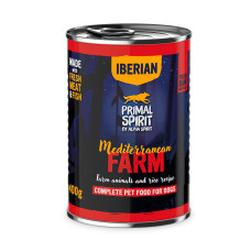 Полнорационный влажный корм для взрослых собак PRIMAL SPIRIT MEDITERRANEAN FARM (Примал Спирит Медитерраниан Фарм), с иберийской свининой и курицей, 400 г