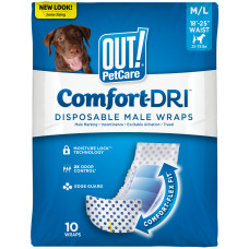 Одноразовые подгузники для кобелей OUT! PetCare Comfort Dri Disposable Male Wraps, M/L: 46-63,5 см, 11,3-34 кг(3х10 шт/пак)