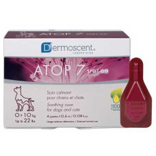 Успокаивающее точечное средство Dermoscent ATOP 7 spot-on для раздраженной или склонной к аллергии кожи кошек и собак 0-10 кг (4пип./0,6мл)