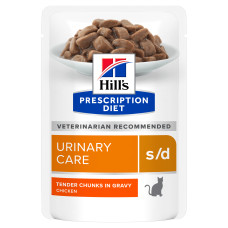 Hill's Prescription Diet S/D способствует растворению струвитных уролитов у кошек, пауч 85г