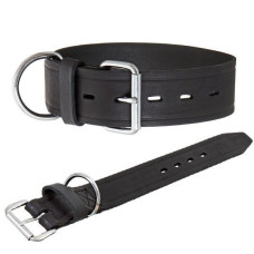 Широкий ошейник для собак Flamingo Rondo Collar, натуральная кожа, черный 5Х65 см