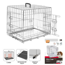 Клетка для собак, двухдверная Flamingo Wire Cage, с ручкой и выдвижным поддоном, 63х43х49 см
