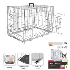 Клетка для собак, двухдверная Flamingo Wire Cage, с ручкой и выдвижным поддоном, 77х47х54 см