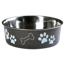 Миска для собак Flamingo Bella, нержавейка, черный с рисунком лап, 0.3л, 12 см
