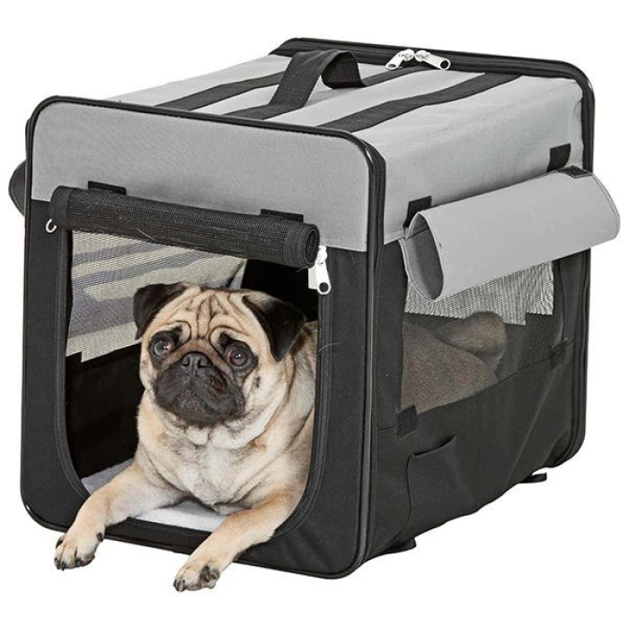 Складная сумка-переноска для собак Flamingo Smart Top Plus, ткань, черно-серый, 94х56х71 см