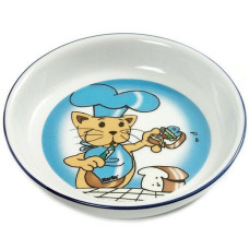 Миска для собак и кошек Flamingo Cat&Fish, керамика, рисунок кота с рыбным бутербродом, 200 мл