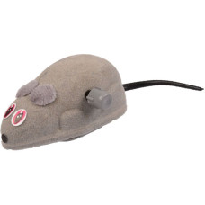 Заводна іграшка для котів, миша на коліщатках Flamingo Wind UP, сірий велюр, 6см