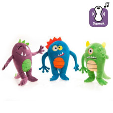 Игрушка для собак Flamingo Plush Monsters Happy, плюш, с пищалкой; зеленый, синий, фиолетовый, 25х16х10 см