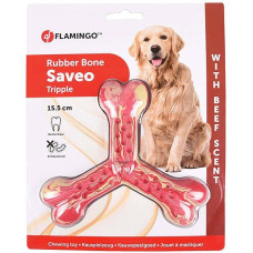 Жевательная игрушка для собак Flamingo Rubber Flexo Saveo Triple Bone Beef, вкус говядины 10х8,5 см