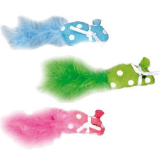Игрушка для кошек, мышка с пером и кошачьей мятой Flamingo POLKA MOUSE, ткань, 11х1х2,5см