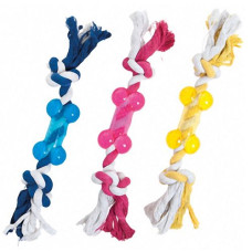 Игрушка для щенков и собак Flamingo Good4Fun Bone With Rope, латексная кость на веревке 9см