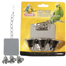 Игрушка для попугаев квадратное зеркало с тремя колокольчиками Flamingo (ФЛАМИНГО) MIRROR+3 BELLS 7*8 см