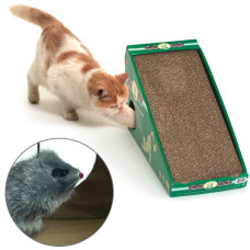 Наклонная картонная когтеточка с мышкой для котов Flamingo Scratching Board 59х21х32 см