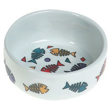 Миска для кошек Flamingo Color Fish, с рисунком цветных рыбок, керамика, M, 13х4 см