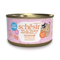 Натуральні консерви для кошенят Schesir Ваву Chicken With Salmon ШЕЗІР КУРКА З ЛОСОСЕМ в бульйоні, банка 70г