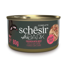 Натуральні консерви для котів Schesir After Dark Chicken With Beef ШЕЗІР КУРКА З ЯЛОВИЧИНОЮ в бульйоні, банка 80г