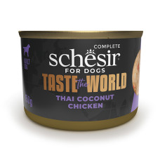 Натуральные консервы для собак Schesir Taste the World Chicken Thai Coconut ШЕЗИР КУРКА ПО-ТАЙСЬКИ в бульоне, влажный корм, банка 150г