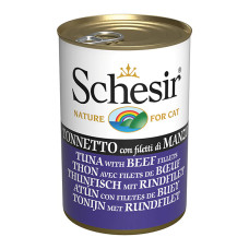 Натуральні консерви для котів Schesir Tuna with Beef Fillets ШЕЗІР ТУНЕЦЬ З ФІЛЕ ЯЛОВИЧИНИ в желе, вологий корм, банка 140г