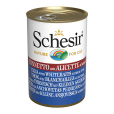 Натуральні консерви для котів Schesir Tuna with Whitebaits, тунець з анчоусами в бульйоні, 140 г
