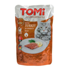 TOMi TURKEY in spinach jelly ТОМИ ИНДЕЙКА В ШПИНАТНОМ ЖЕЛЕ суперпремиум влажный корм, консервы для кошек, пауч, 0.1 кг.
