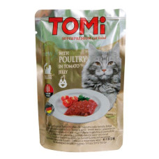 TOMi POULTRY in tomato jelly ТОМИ ПТИЦА В ТОМАТНОМ ЖЕЛЕ суперпремиум влажный корм, консервы для кошек, пауч, 0.1 кг.