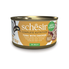 Натуральні консерви для котів Schesir Tuna Chicken, тунець з філе курки в овочевому желе, 85г