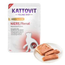 Повнораціонний вологий лікувальний корм Kattovit Veterinary Niere Renal Chicken Pate РЕНАЛ КУРКА для котів із захворюваннями нирок, паштет пауч 85г