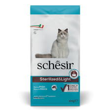 Корм Schesir Cat Sterilized & Light с рыбой для кастрированных, стерилизованных и склонных к набору лишнего веса котов, 10 кг