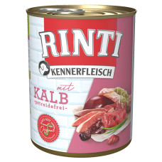 Беззерновый полнорационный натуральный влажный корм для собак Rinti Kennerfleisch mit Kalb КЕННЕРФЛЯЙШ ТЕЛЯТИНА, 800 г