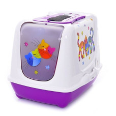 Закритий туалет для котів Moderna Trendy Cat Friends Forever МОДЕРНІ ДРУЗІ навіки, з вугільним фільтром та совком, фіолетовий, 50х39х37 см