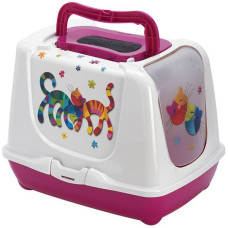 Закрытый туалет для котов Moderna Trendy Cat Friends Forever МОДЕРНА ДРУЗЬЯ НАВЕКИ c угольным фильтром и совком, ярко-розовый 50х39х37 см