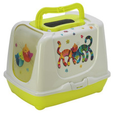 Закрытый туалет Moderna Trendy Cat Friends Forever МОДЕРНА ДРУЗЬЯ НАВЕКИ для котов c угольным фильтром и совком, лимонный, 50х39х37 см