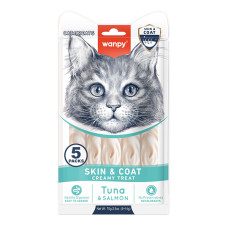 Функциональное жидкое лакомство для кошек Wanpy Functional Creamy Lickable Treat Skin&Coat ВАНПИ КОЖА И ШЕРСТЬ (5 стиков по 14 г)