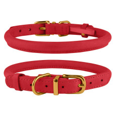 Ошейник для собак круглый кожаный BronzeDog Crazy Красный S 23-33 см