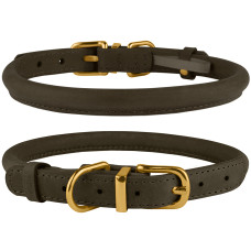 Ошейник для собак круглый кожаный BronzeDog Crazy Олива XS 18-25 см