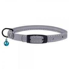 Ошейник для кошек круглый кожаный BronzeDog Premium с резинкой и колокольчиком, Серый 2XS 20-25 см