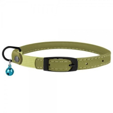 Ошейник для кошек круглый кожаный BronzeDog Premium с резинкой и колокольчиком, Оливковый 2XS 20-25 см