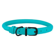 Ошейник для собак круглый кожаный BronzeDog Premium с металлической фурнитурой, Голубой M 39-47 см