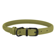 Ошейник для собак круглый кожаный BronzeDog Premium с металлической фурнитурой, Оливковый 2XS 20-25 см