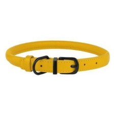 Ошейник для собак круглый кожаный BronzeDog Premium с металлической фурнитурой, Горчичный 2XS 20-25 см