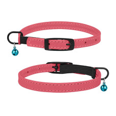 Ошейник для Кошек плоский кожаный Crazy с голубым колокольчиком Розовый, 2XS - 20-25 см