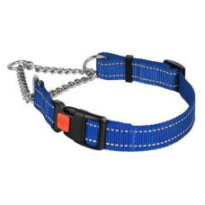 Ошейник Мартингейл Active нейлоновый со светоотражением и цепочкой, синий S 30-38 см