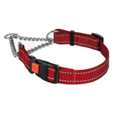 Ошейник Мартингейл Active нейлоновый со светоотражением и цепочкой, красный 