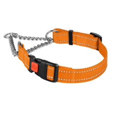 Нашийник Мартингейл Active нейлоновий зі світловідбиттям та ланцюжком, помаранчевий M 35-43 см