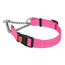 Ошейник Мартингейл Active нейлоновый со светоотражением и цепочкой, розовый S 30-38 см