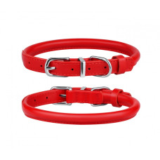 Ошейник для собак BronzeDog круглый кожаный Красный XS, 18-25 см 