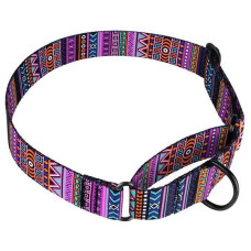 Ошейник для собак мартингейл BronzeDog Urban нейлоновый c металлической фурнитурой, принт Этнический, Фиолетовый M 38-51 см