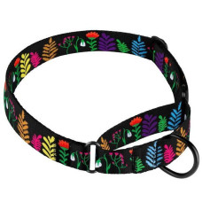 Ошейник для собак мартингейл BronzeDog Urban нейлоновый c металлической фурнитурой, принт цветы, Черный M 38-51 см