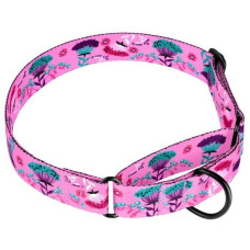 Ошейник для собак мартингейл BronzeDog Urban нейлоновый c металлической фурнитурой, принт цветы, Розовый M 38-51 см